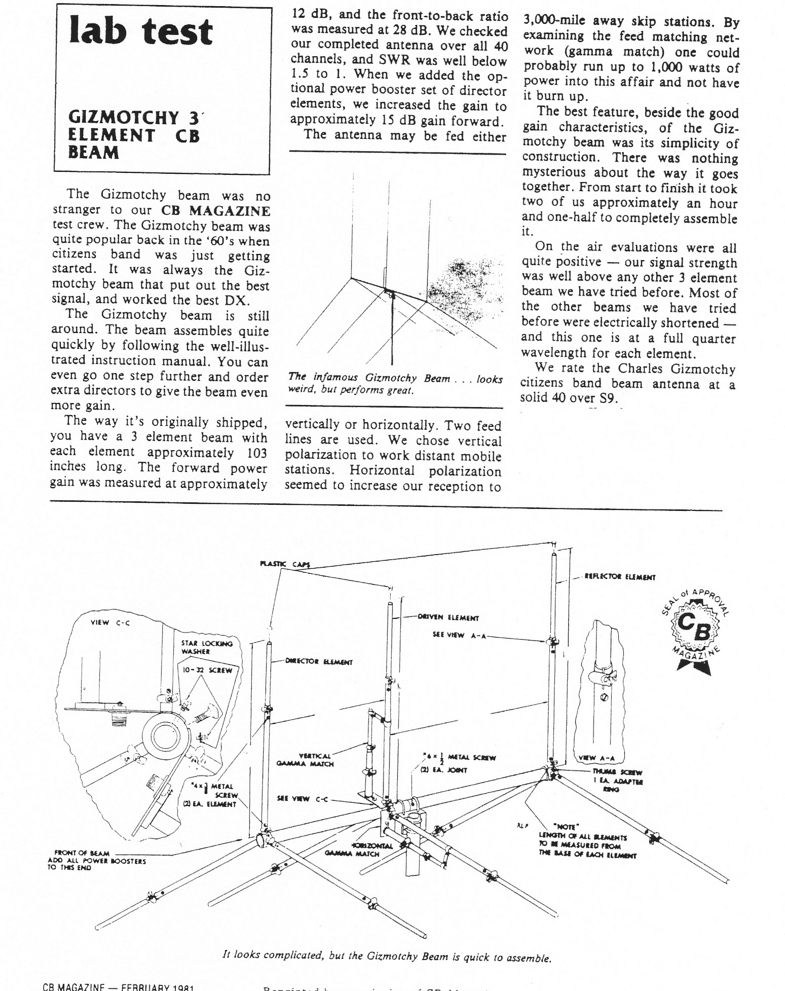 Gizmotchy G31 3 element beam antenna 1500W 10-11 meter.